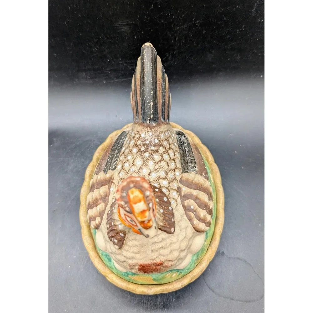 Antique Staffordshire Ceramic Hen on Nest Covered Dish Hand Painted As Is 6